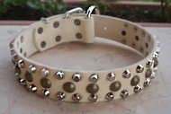 3 Rows Leather Dog Collar &Pyramids and Studs-Studded dog collar 3 Rows Leather Dog Collar &Pyramids and Studs-Studded dog collar