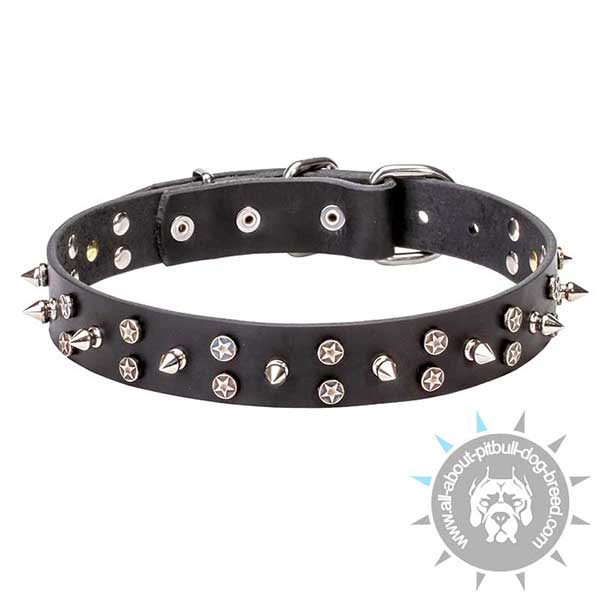 Spiked Leather Dog Collar for Pitbull Walking