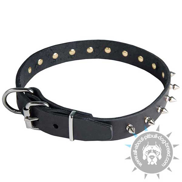 Riveted Leather Pitbull Collar Spiked with Strong Nickel Plated Hardware