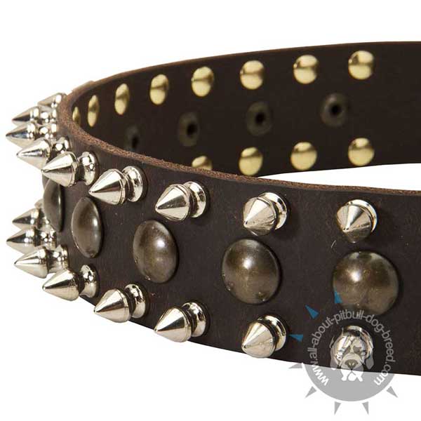 Extra durable leather dog collar with decorations
