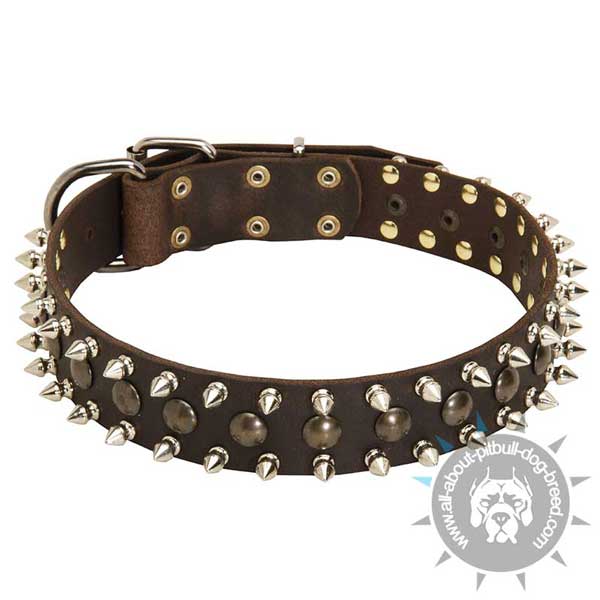 Leather Pitbull Collar with Rust-proof Nickel-plated Hardware