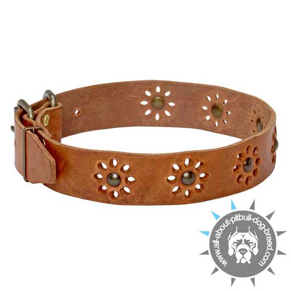 Decorated with Flowers Leather Collar