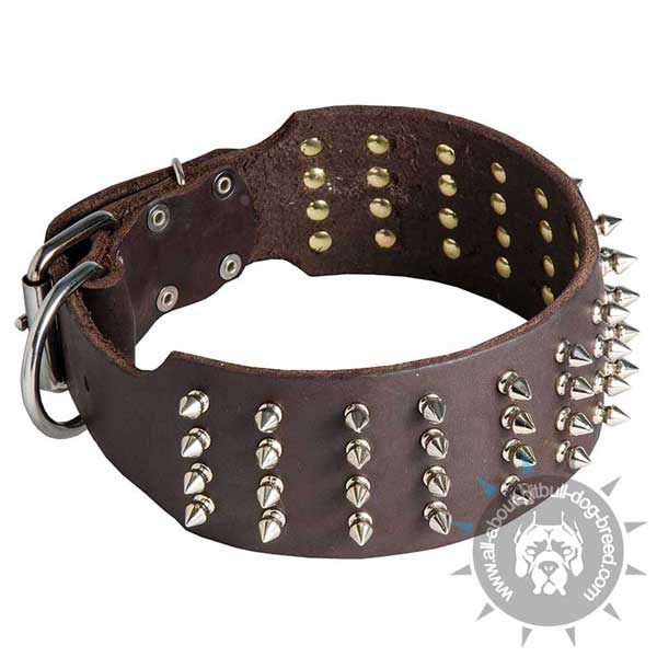 Super Wide Leather Collar with Nickel Spikes