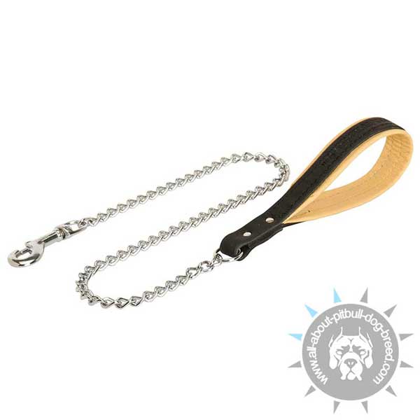 Chain Pitbull Leash with Leather Handle