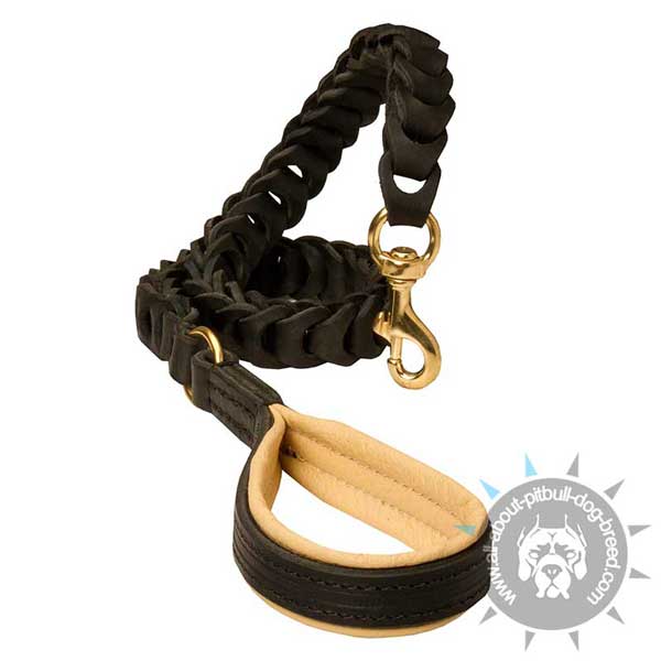 Braided Leather Pitbull Leash Equipped with Durable Snap Hook