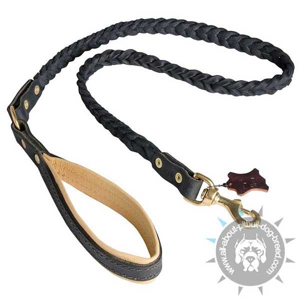 Strong and Comfortable Leather Pitbull Leash with Padded Handle
