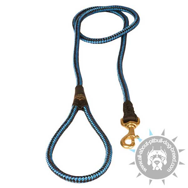 Blue Nylon Cord Pitbull Leash with Brass Snap Hook