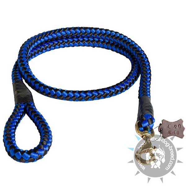 Blue Nylon Cord Pitbull Leash with Strong Handle