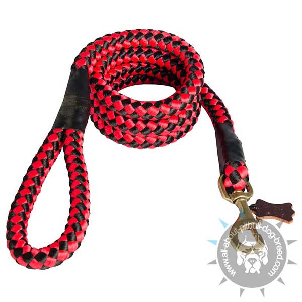 Red Nylon Cord Pitbull Leash with Strong Handle
