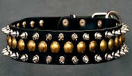 3 Rows Leather Spiked and Studded Dog Collar 3 Rows Leather Spiked and Studded Dog Collar