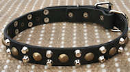 Custom 3 Rows Leather Dog Collar with Pyramids and Studs Custom 3 Rows Leather Dog Collar with Pyramids and Studs