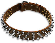 Leather Spiked Dog Collar-3 Rows of spikes dog collar Leather Spiked Dog Collar-3 Rows of spikes dog collar