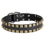 Newly-Designed Leather Pitbull Collar with Two Rows of Brass Studs