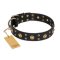 "Cosmic Glow" FDT Artisan Black Leather Pitbull Collar with Brass-Plated Studs