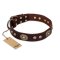 "Breath of Elegance" FDT Artisan Decorated with Plates Brown Leather Pitbull Collar