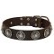 Leather Dog Collar with Silver Plated Circles and Blue Stones