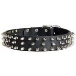 3 Row Spiked Leather Dog Collar