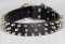 Black Deluxe Spiked Leather Dog Collar - 3 Rows of spikes