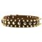 3 Rows Leather Dog Collar with Nickel Studs and Brass Spikes