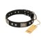"Pirates Gold" FDT Artisan Black Leather Pitbull Collar with Old Silver Look Plates and Skulls