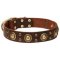 "Space-like" Leather Pitbull Collar with Brass Circles