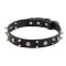 "Jolly Roger" Leather Collar with Nickel-plated Skulls and 2 Rows of Spikes