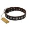 "Victory Ode" FDT Artisan Brown Leather Pitbull Collar with Silver-like Plated Decorations