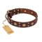 "Caprice of Fashion" FDT Artisan Brown Leather Pitbull Collar with Round Decorations