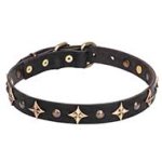 1 inch (25 mm) 'Milky Way' Leather Dog Collar with Old Bronze-plated Half-balls and Stars