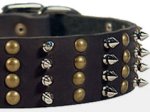 Wide Spiked & Studded Latigo Leather Pitbull Dog Collar