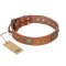 "Catchy Look" FDT Artisan Decorated Tan Leather Pitbull Collar
