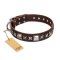 'Perfect Impression' FDT Artisan Pitbull Brown Leather Dog Collar with Silvery Square Studs - 1 1/2 inch (40 mm) Wide