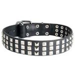 Silver Pyramid Studded Leather Dog Collar for Pitbull Walking