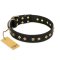 "Rhomb Style" FDT Artisan Decorated Leather Pitbull Collar with Old Bronze-Plated Studs 1 1/2 inch (40 mm) Wide