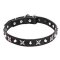 "Blazing Stars" Leather Pitbull Collar with Shiny Stars and Pyramids of Silver Color