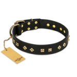 "Rhomb Style" FDT Artisan Decorated Leather Pitbull Collar with Old Bronze-Plated Studs 1 1/2 inch (40 mm) Wide