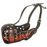 Hand painted Leather Dog Muzzle "Dondi-FLAMES " for Pitbull