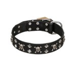 FDT Artisan 'Rock 'n' Roll Style' Leather Pitbull Collar with Skulls, Bones and Studs 1 1/2 inch (40 mm) wide