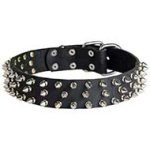Luxurious Leather Pitbull Collar with 3 Rows of Spikes