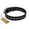 "Lights-out" FDT Artisan Black Leather Pitbull Collar with Silver-like Set of Stars