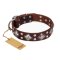 "King of Grace" FDT Artisan Stylish Leather Pitbull Collar with Old Silver-Like Plated Decorations