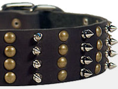 Wide Spiked & Studded Latigo Leather Pitbull Dog Collar