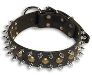 LEATHER SPIKED DOG COLLAR WITH STUDS 1 1/2" WIDE for Pitbull