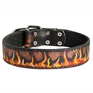 Handmade Custom Leather Pitbull Collra with Painted Flames