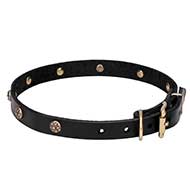 'Cloak and Sword' Leather Dog Collar with Engraved Round Studs