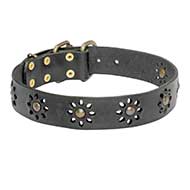 'Spring mood' Leather Collar for Pitbull Stylish Walking