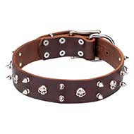 "Blackbeard" Leather Collar Decorated with Skulls and Spikes "Blackbeard" Leather Collar Decorated with Skulls and Spikes