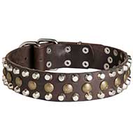 Custom 3 Rows Leather Dog Collar with Pyramids and Studs Custom 3 Rows Leather Dog Collar with Pyramids and Studs
