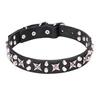 "Shining Stars" 1 1/5 inch (30 mm) Wide Leather Collar for Pitbull