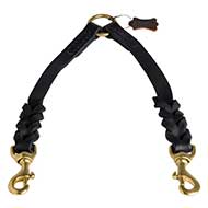 Braided Leather 2 Dogs Coupler for Pitbull